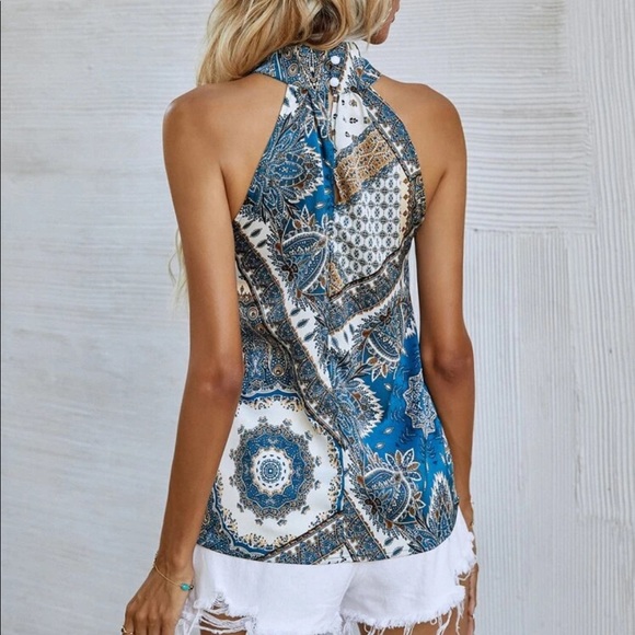 Boho paisley print button back halter top - Picture 2 of 16